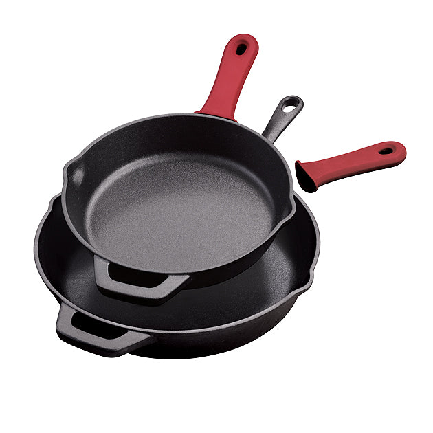 Pre-seasoned Cast Iron 2 Pk Skillets with Silicone Grips