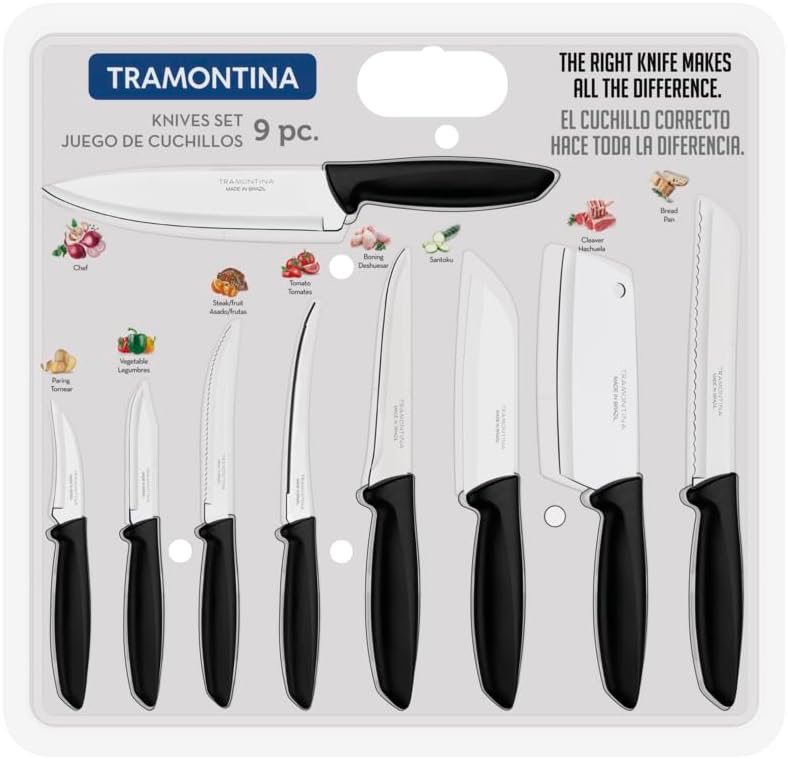 Plenus Cutlery 18/0 Stainless Steel 9 Pc Knife Set with Black Polypropylene Handles