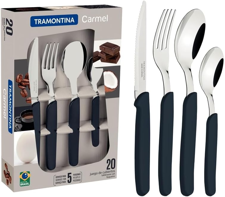 Carmel Stainless Steel 20 Pc Flatware Set with Black Polypropylene Handles