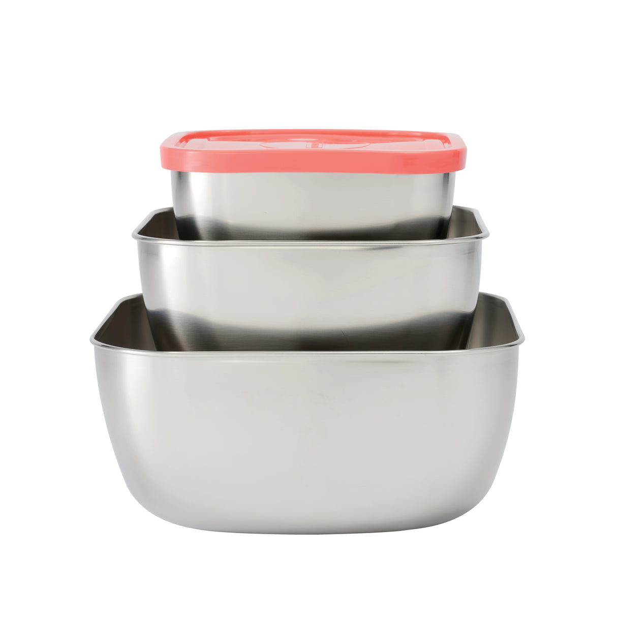 6 Piece Stainless Steel Covered Square Container Set - Multi Color Lids