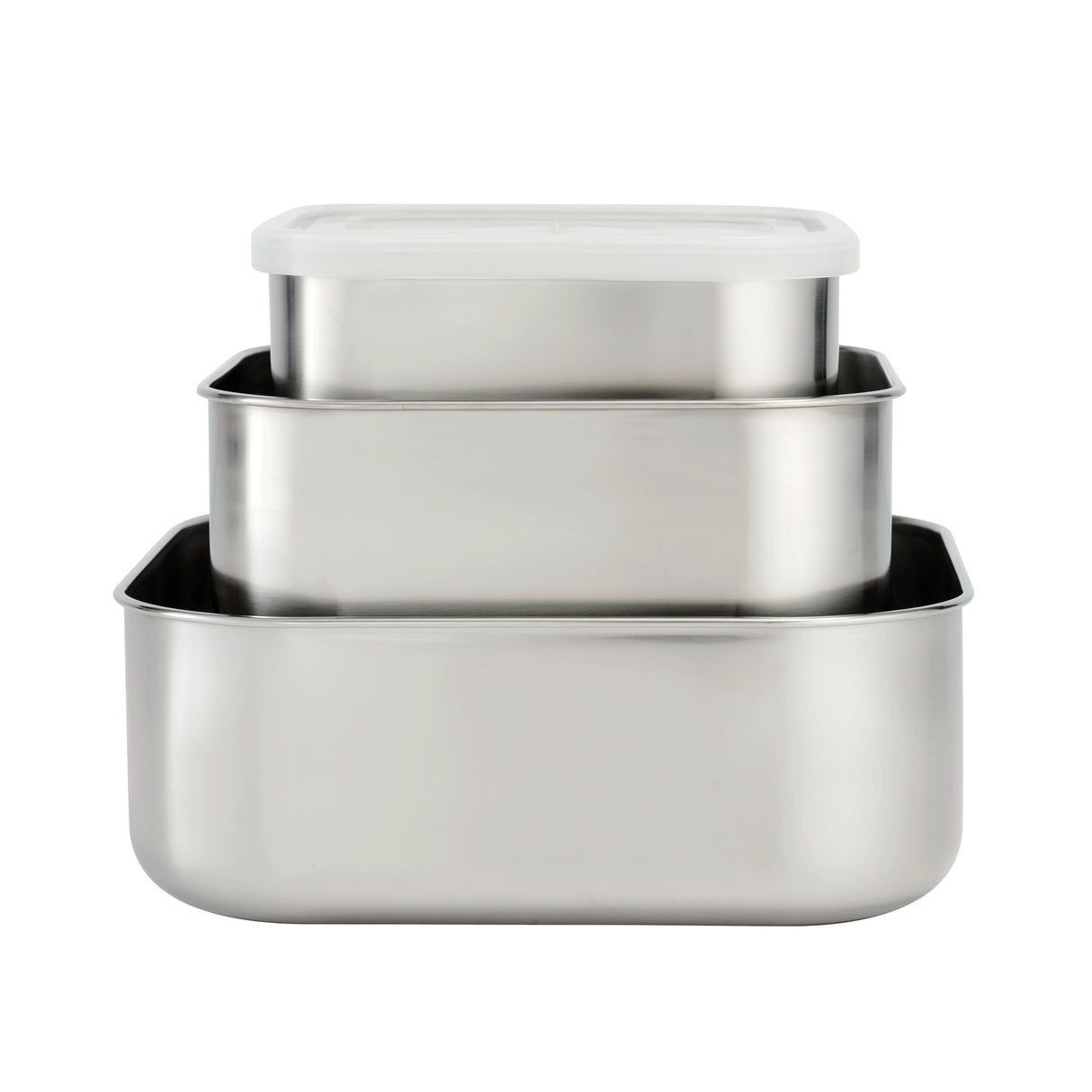 6 Piece Stainless Steel Covered Square Container Set - Frosted Lids