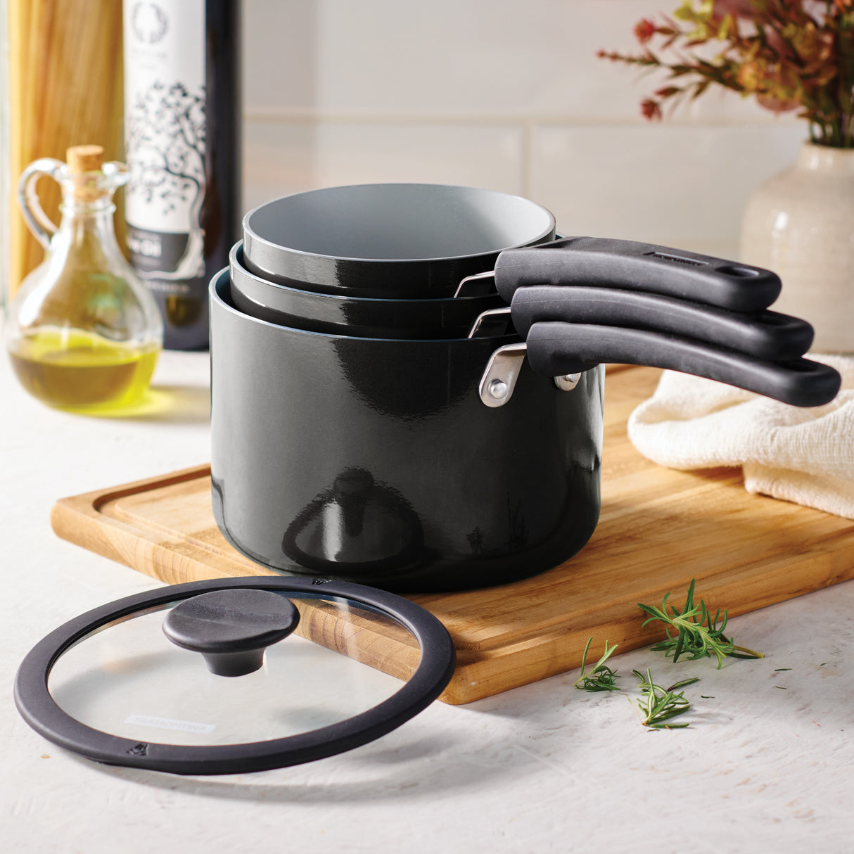 Nesting 6 Piece Ceramic Nonstick Cookware Set