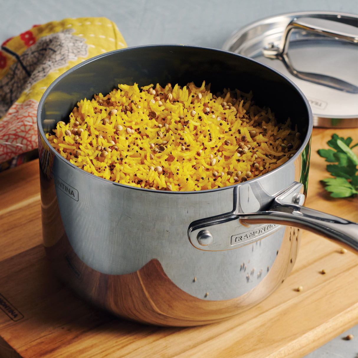 Utsava Tri-Ply Clad 2.2 Qt Covered Saucepan with Ceramic Interior