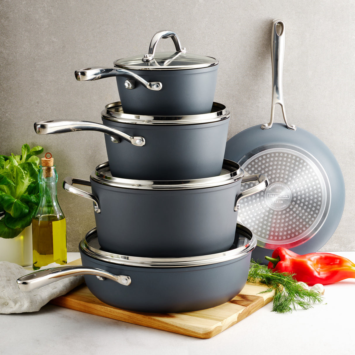 9 Piece Induction Nonstick Cookware Set - Slate Gray
