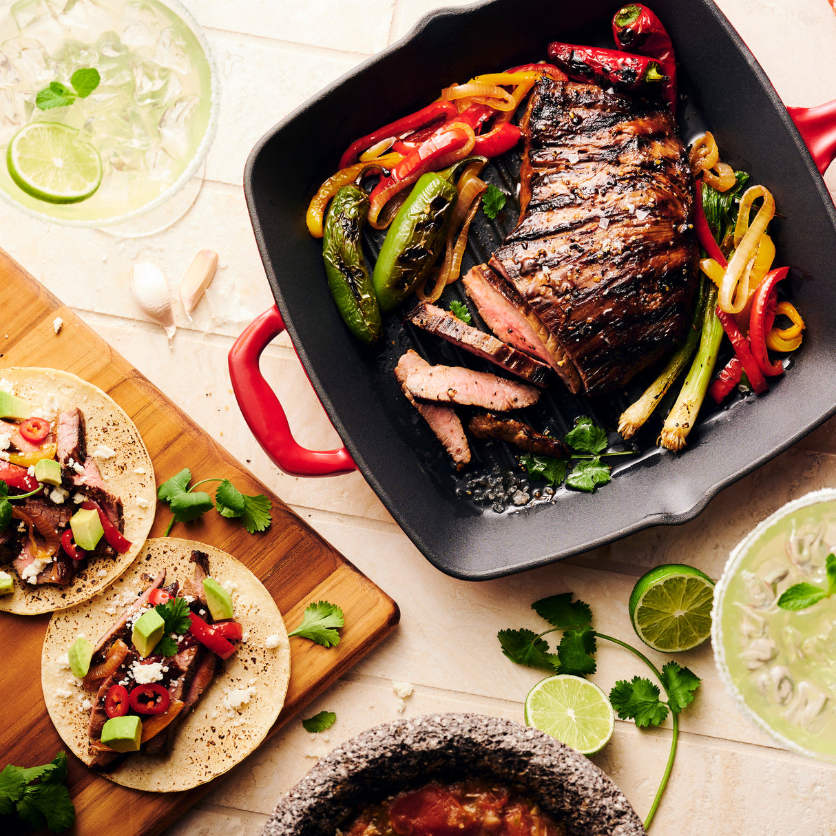 Bestow 11 in Enameled Cast-Iron Grill Pan with Press - Gradated Red