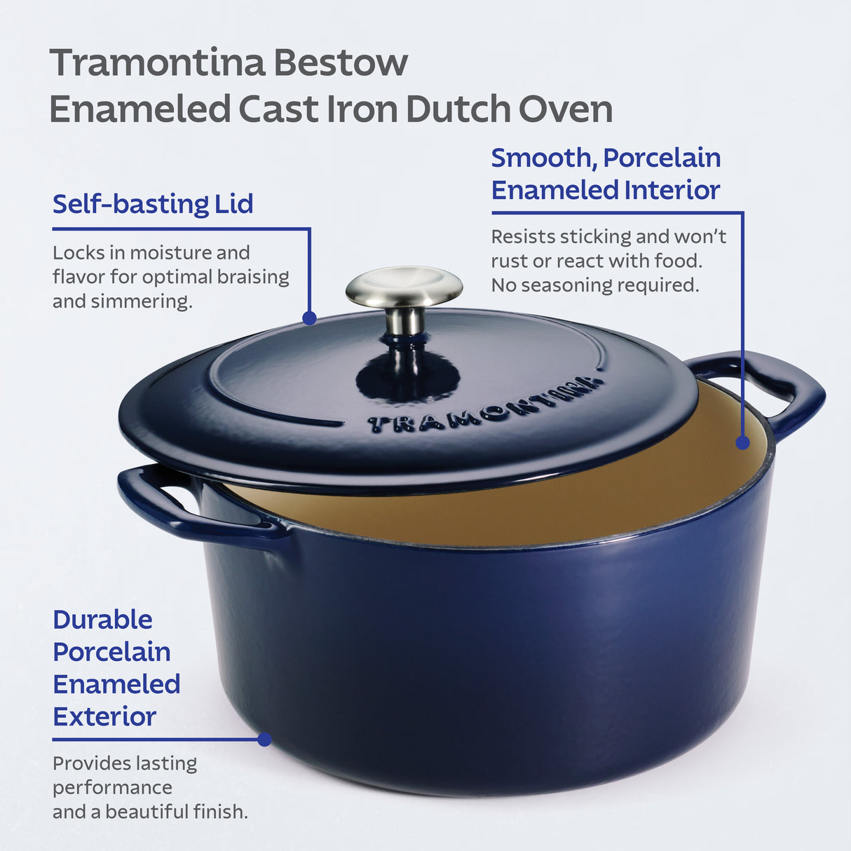 Bestow 5.5 Quart Enameled Cast Iron Covered Round Dutch Oven