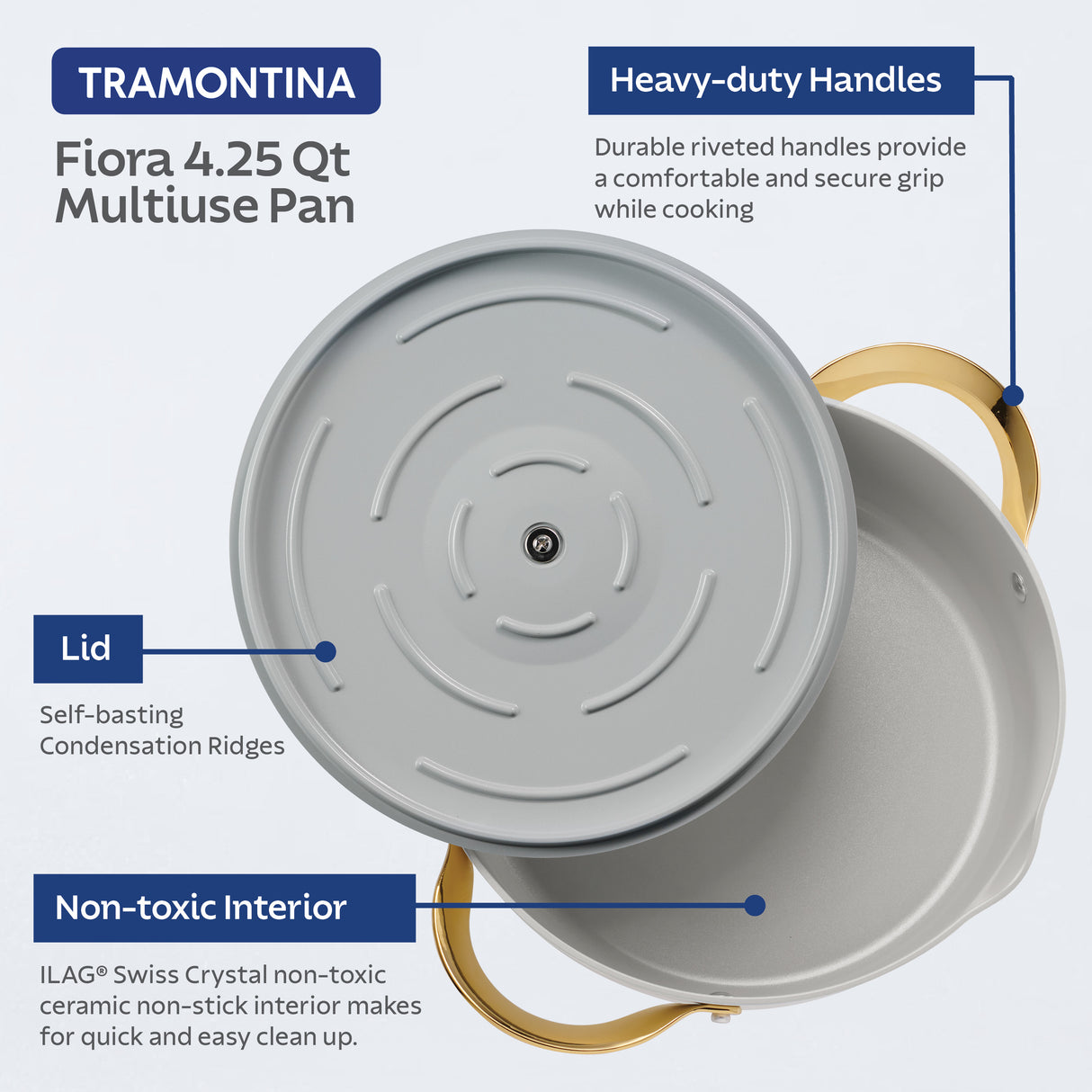 Tramontina Fiora White Frying Pan with Cover Set - 4.02L - 4 piece