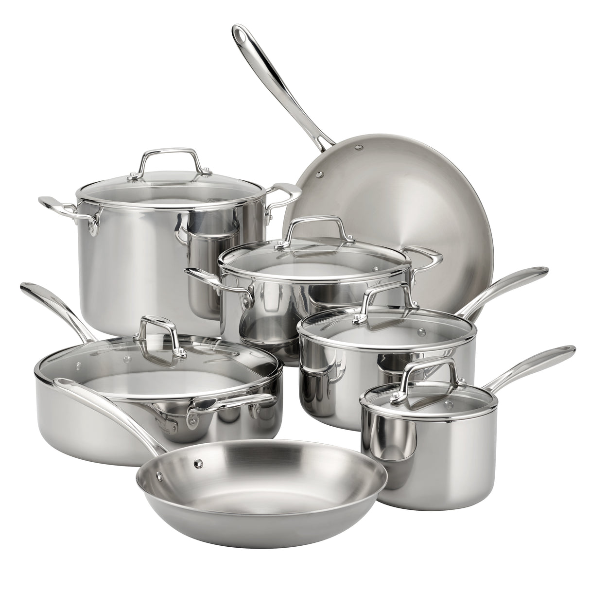 Tri-Ply Clad Stainless Steel Cookware Set with Glass Lids