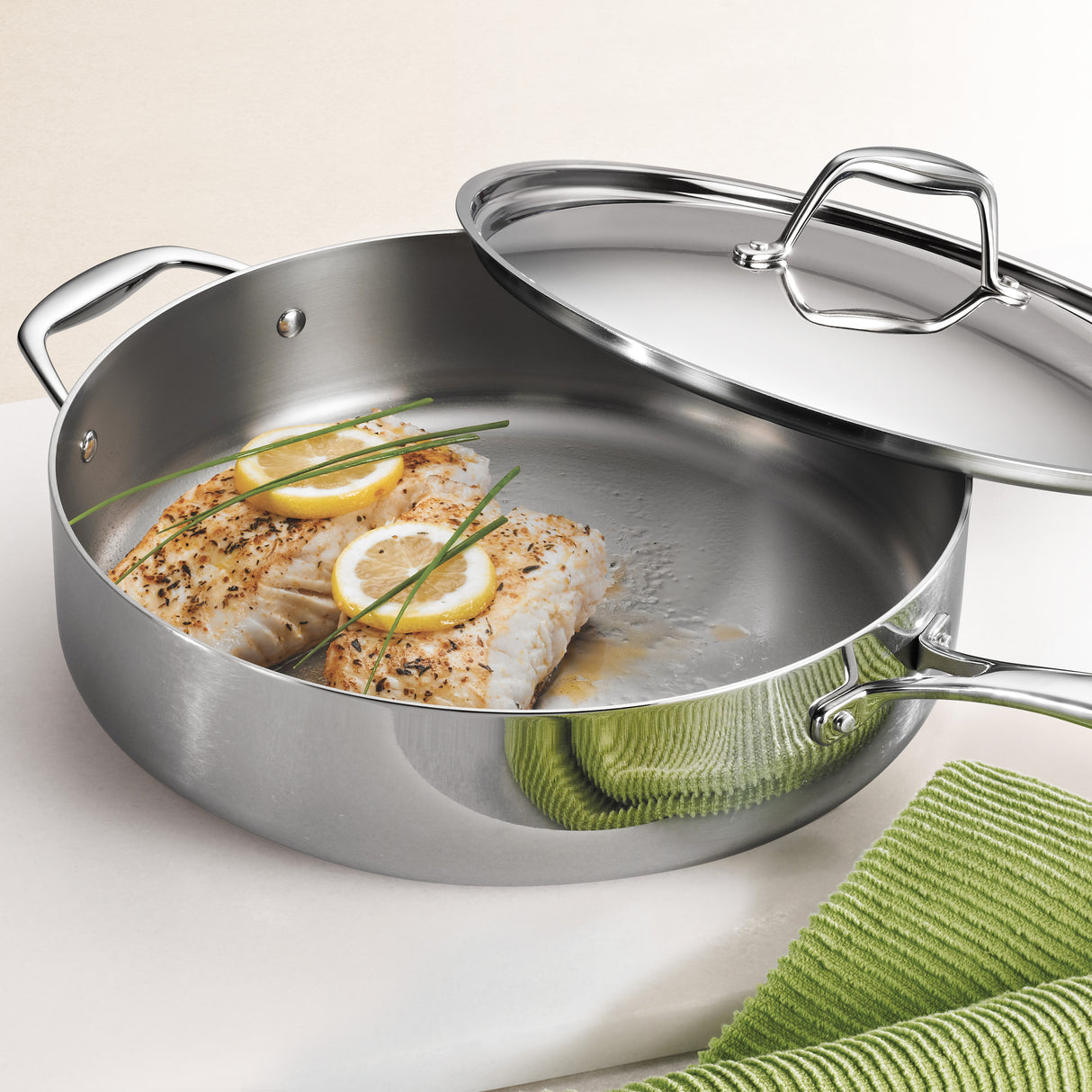 Signature 6 Quart Tri-Ply Clad Stainless Steel Covered Deep Saute Pan