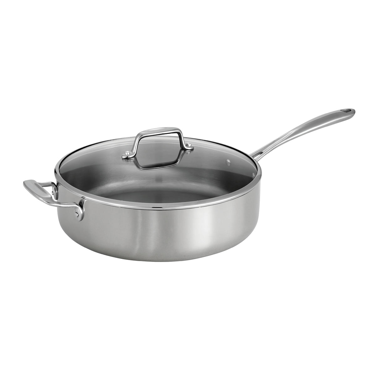6 Quart Tri-Ply Clad Stainless Steel Covered Deep Saute Pan - Glass Lids