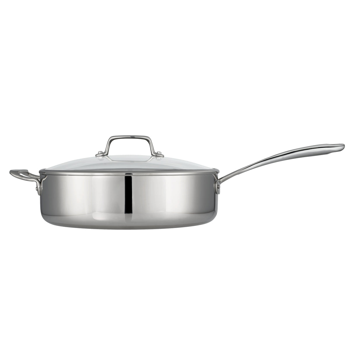 6 Quart Tri-Ply Clad Stainless Steel Covered Deep Saute Pan - Glass Lids