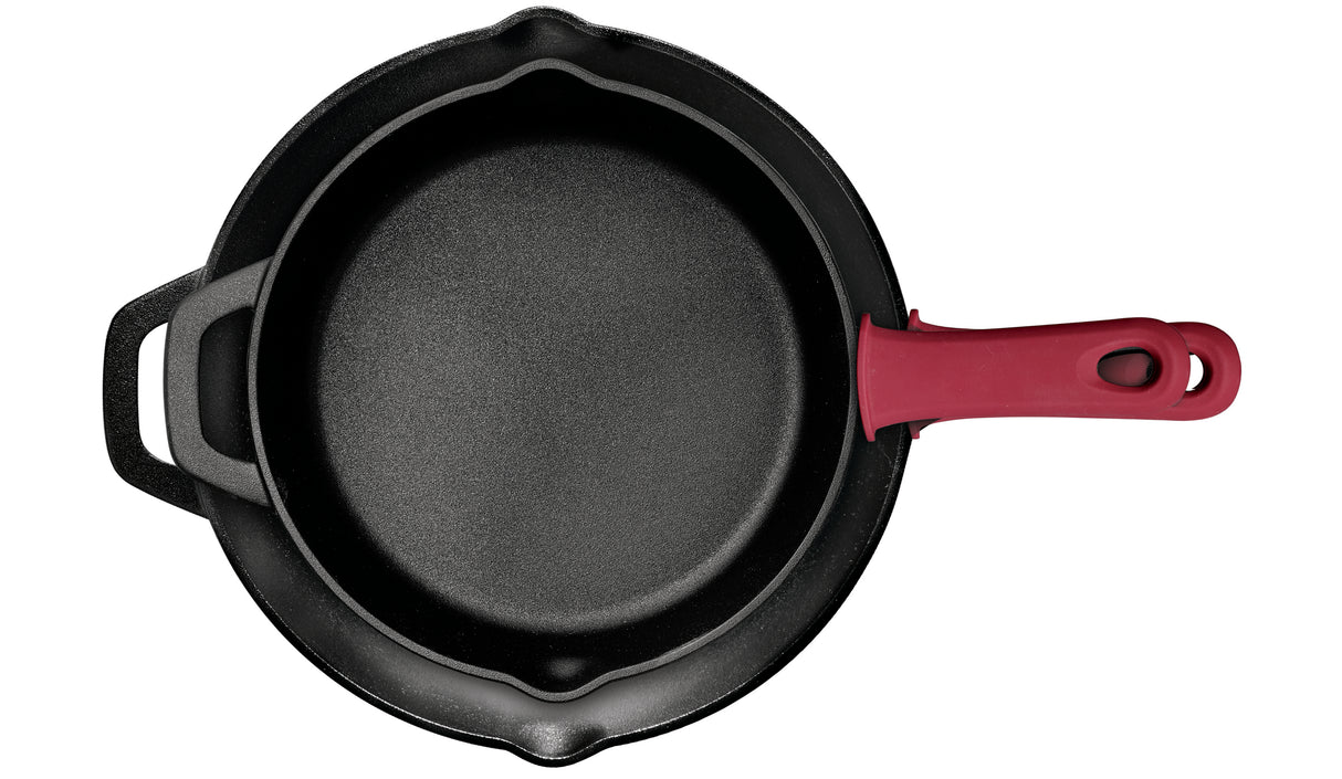 Pre-seasoned Cast Iron 2 Pk Skillets with Silicone Grips