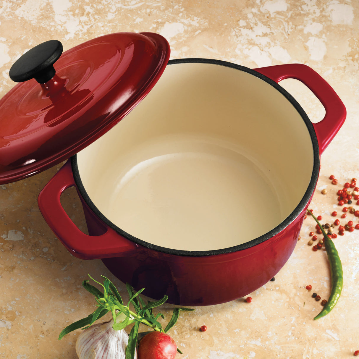 3.5 Quart Enameled Cast-Iron Round Dutch Oven - Gradated Red