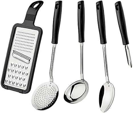 Simply Gourmet Utensils Stainless Steel 5 Pc Utensils Set with Black Polypropylene Handles