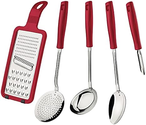 Simply Gourmet Utensils Stainless Steel 5 Pc Utensils Set with Red Polypropylene Handles