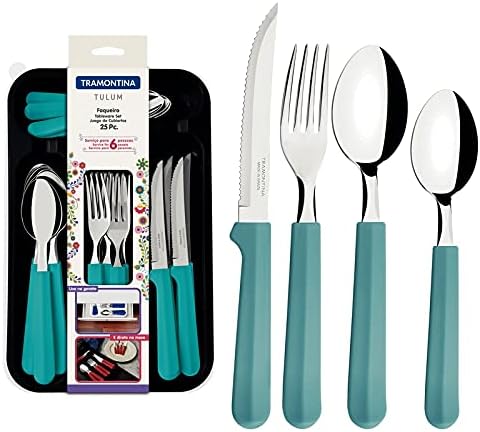 Tulum Stainless Steel 25 Pc Flatware Set with Green Polypropylene Handles