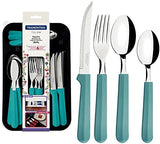 Tulum Stainless Steel 25 Pc Flatware Set with Green Polypropylene Handles