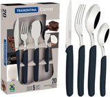 Carmel Stainless Steel 20 Pc Flatware Set with Black Polypropylene Handles