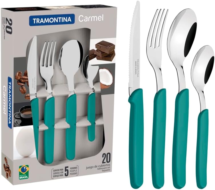 Carmel Stainless Steel 20 Pc Flatware Set with Green Polypropylene Handles