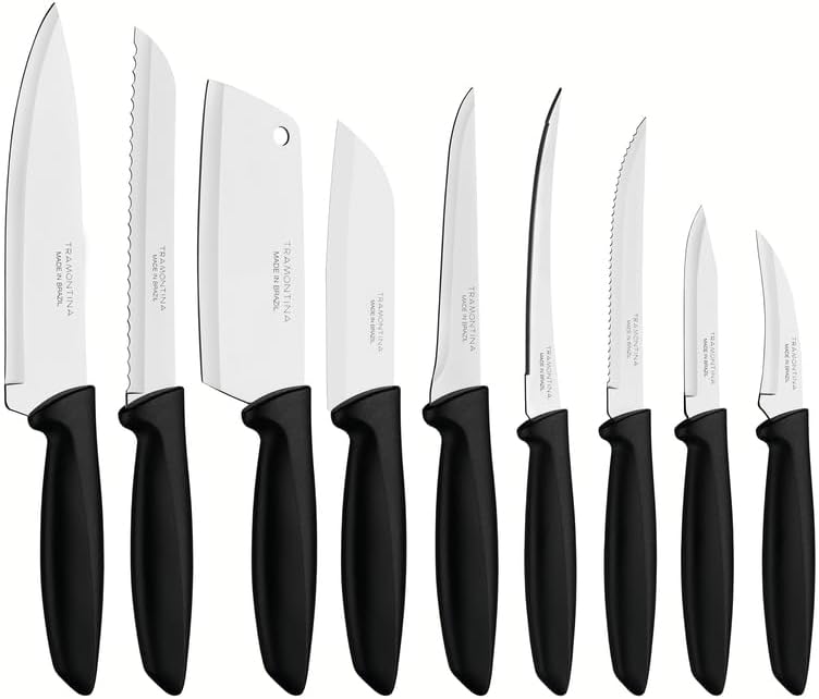 Plenus Cutlery 18/0 Stainless Steel 9 Pc Knife Set with Black Polypropylene Handles