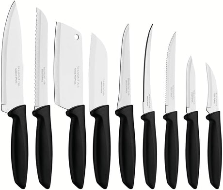 Plenus Cutlery 18/0 Stainless Steel 9 Pc Knife Set with Black Polypropylene Handles