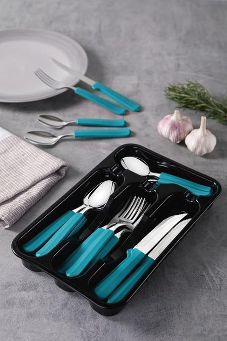 Tulum Stainless Steel 25 Pc Flatware Set with Green Polypropylene Handles