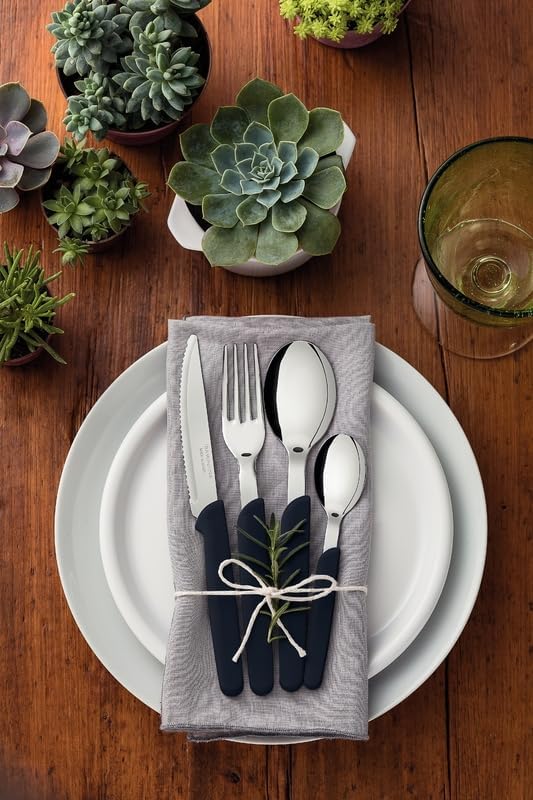 Carmel Stainless Steel 20 Pc Flatware Set with Black Polypropylene Handles