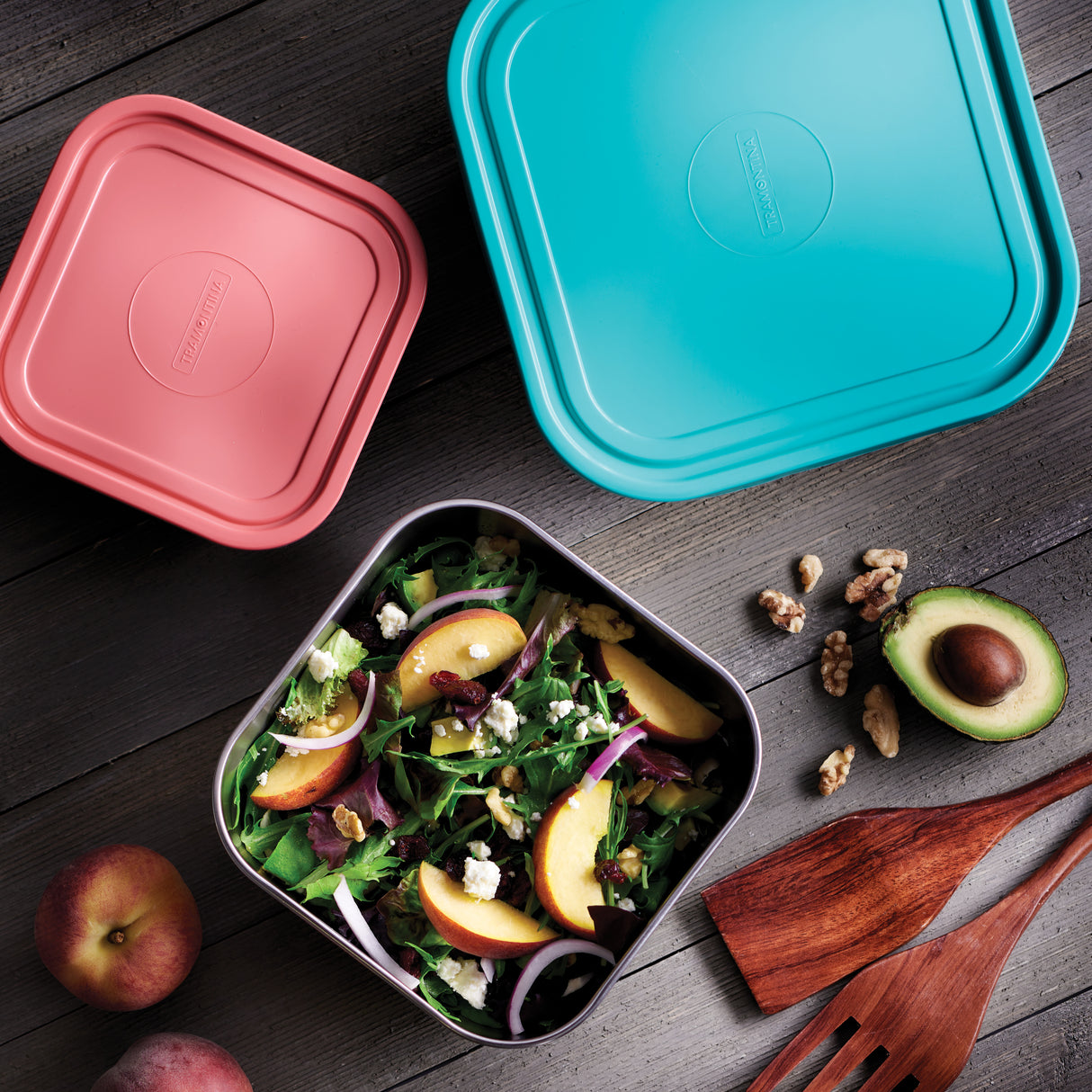 6 Piece Stainless Steel Covered Square Container Set - Multi Color Lids