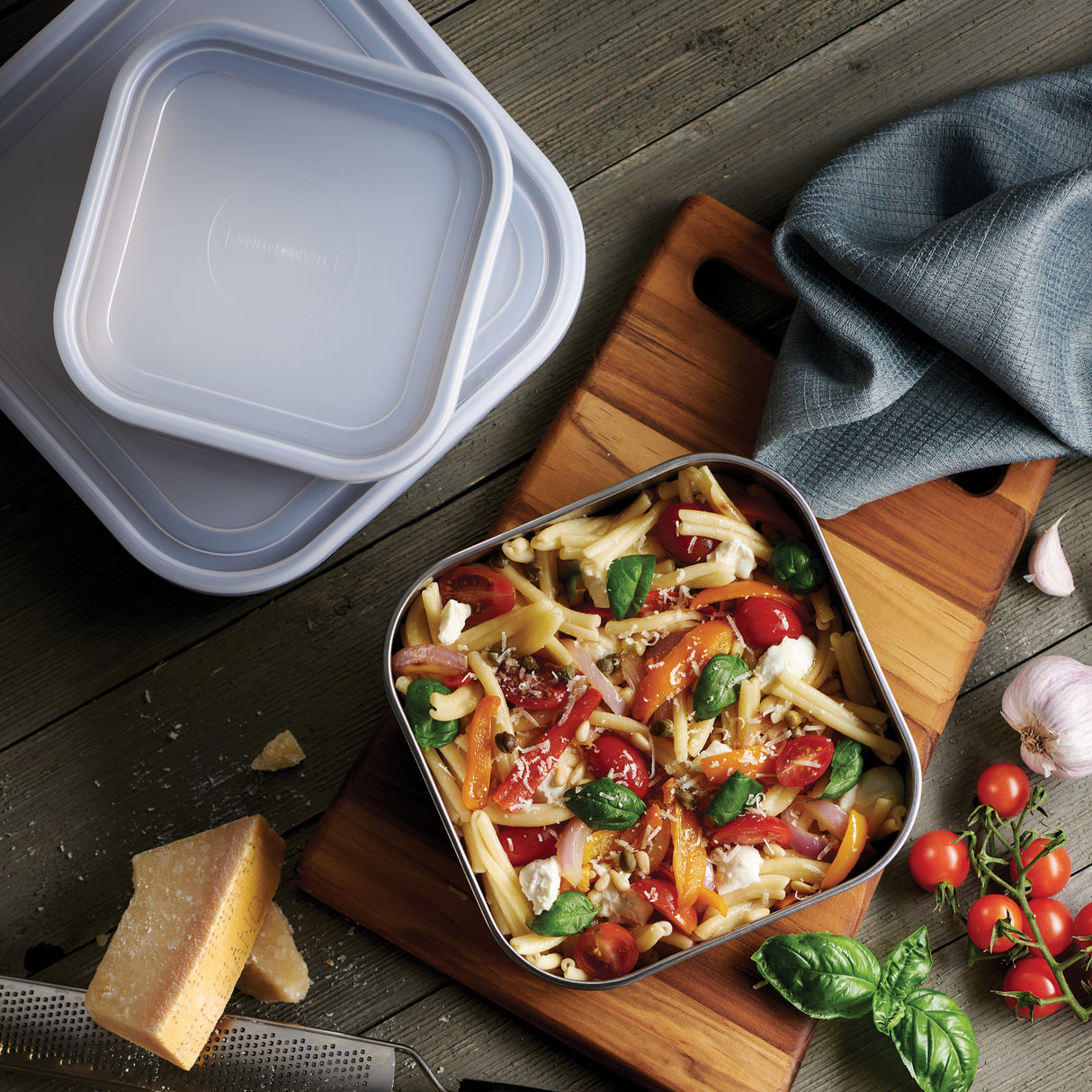 6 Piece Stainless Steel Covered Square Container Set - Frosted Lids
