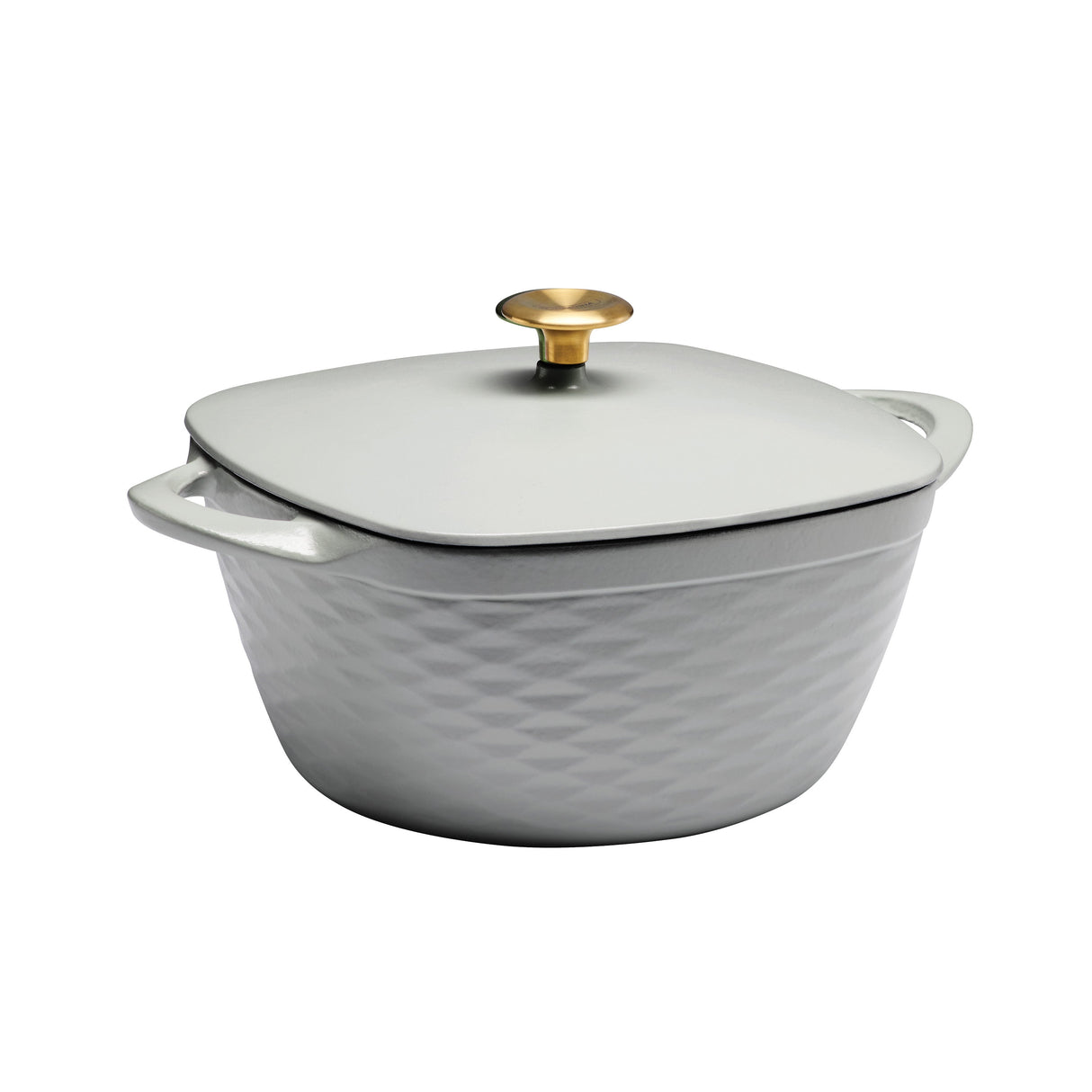 7 Qt Square Covered Dutch Oven - Cast Iron - S1500 - Pe - Satin Gray - Gold Knob