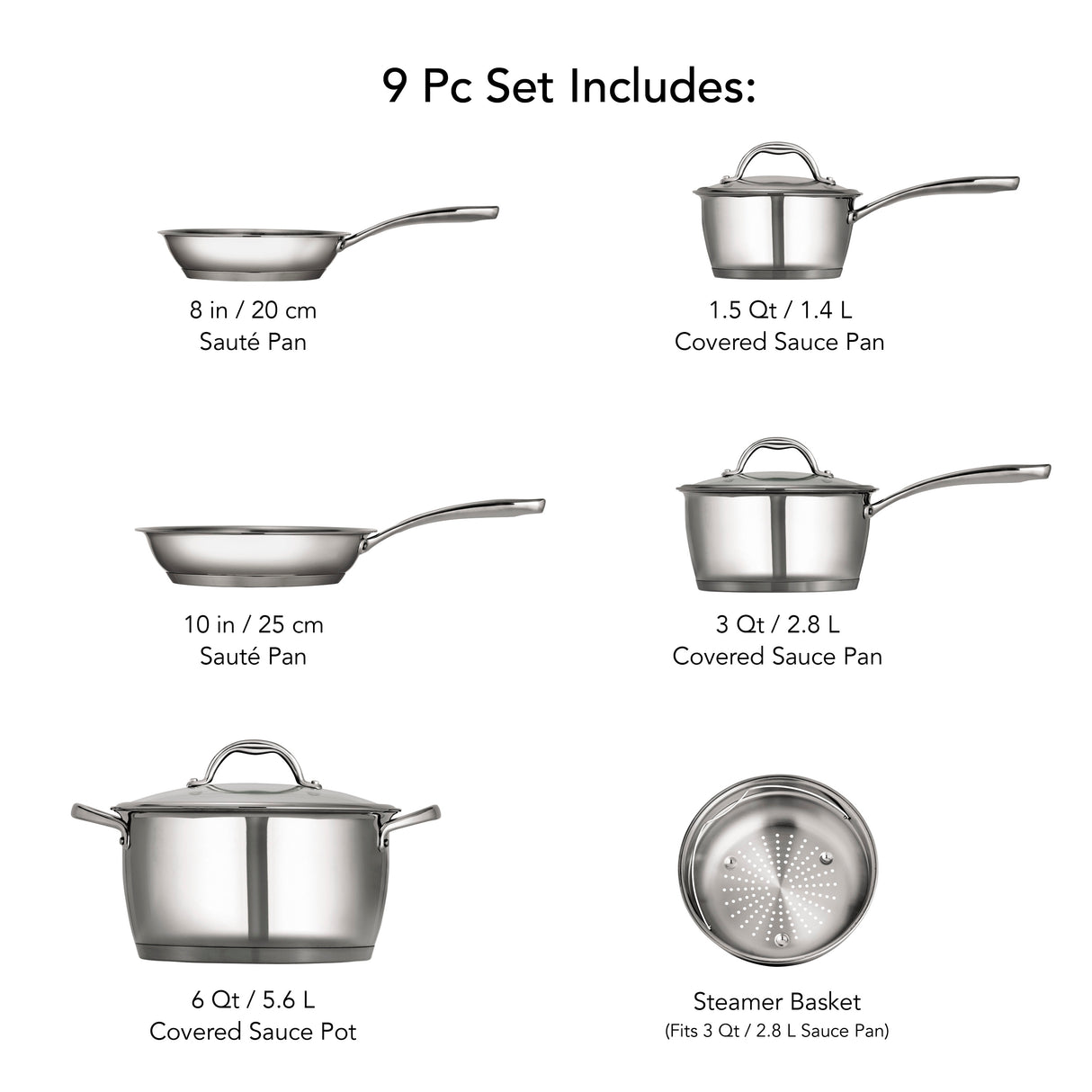 9 Pc Allegra Stainless Steel Cookware Set