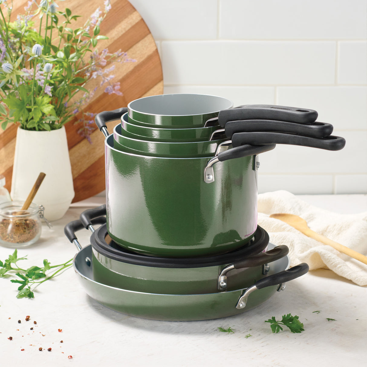 Nesting 11 Piece Ceramic Nonstick Cookware Set
