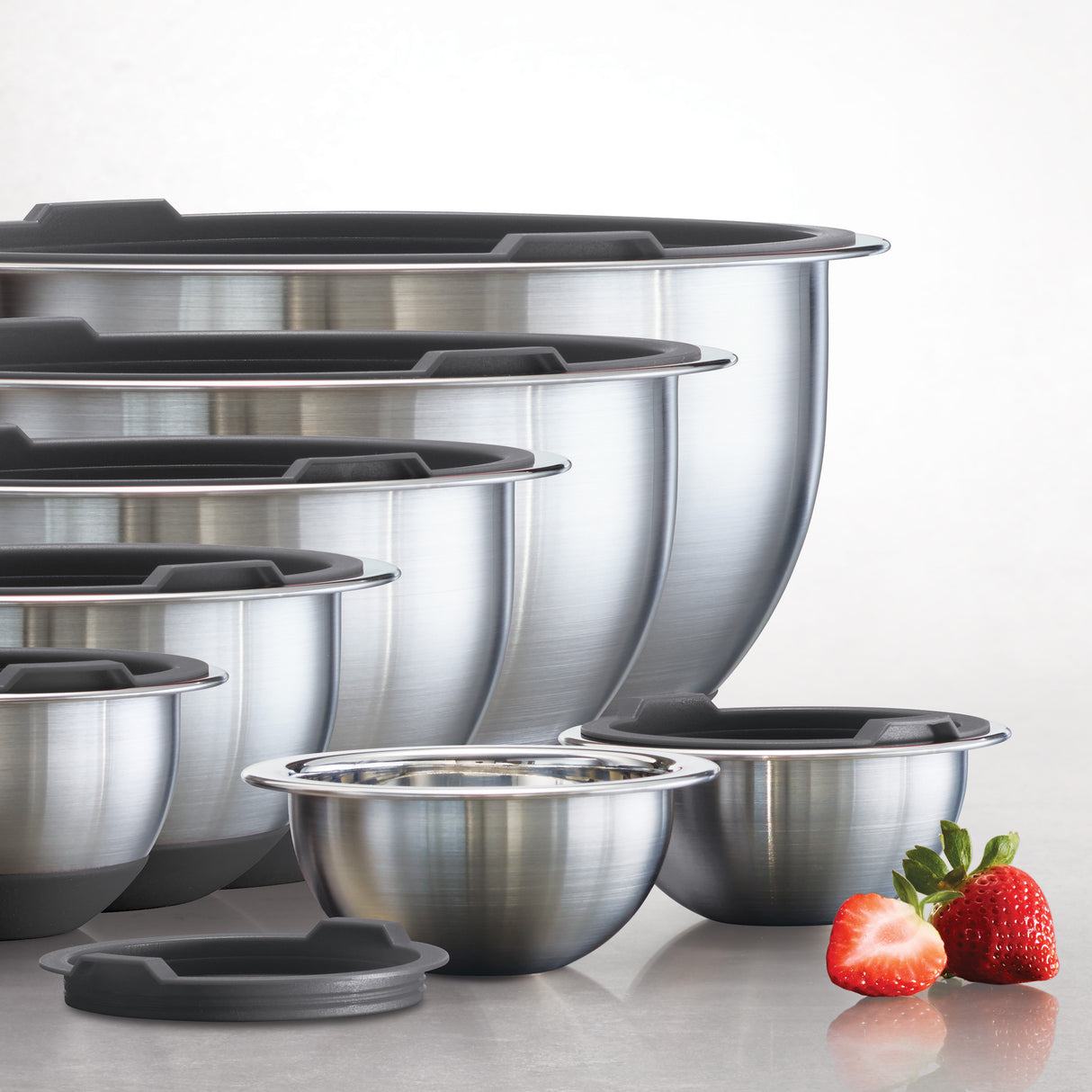 Tramontina Covered Mixing Bowls Stainless Steel 14 Pc Gray