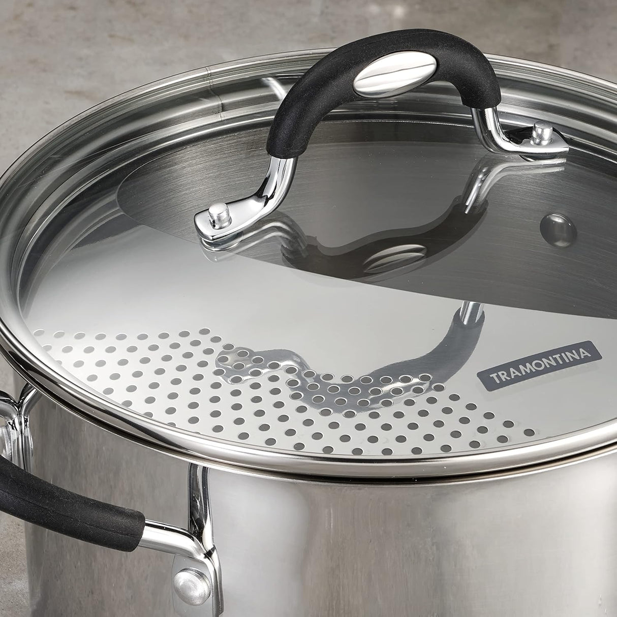 8 QT COVERED LOCK-N-DRAIN STOCK POT - STAINLESS STEEL - TRI-PLY BASE - MEX - GOURMET