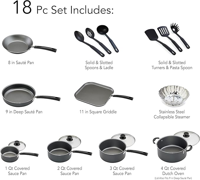 Tramontina PrimaWare 18 Pc Aluminum Nonstick Cookware Set