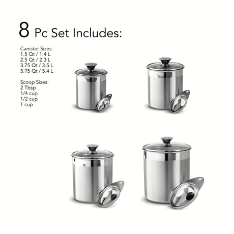 8 Piece Stainless Steel Covered Canister and Scoop Set