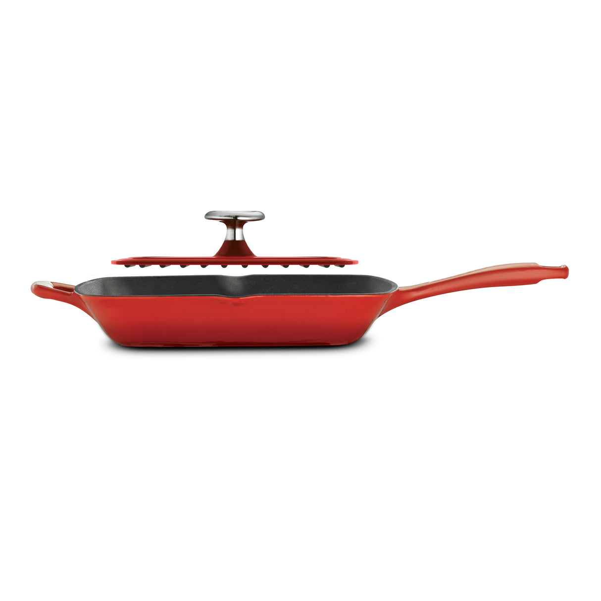 Bestow 11 in Enameled Cast-Iron  Grill Pan with Press - Gradated Red