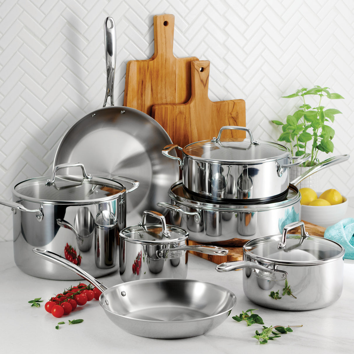 Tri-Ply Clad Stainless Steel Cookware Set with Glass Lids