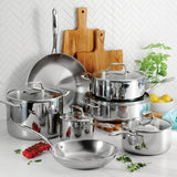 Tri-Ply Clad Stainless Steel Cookware Set with Glass Lids