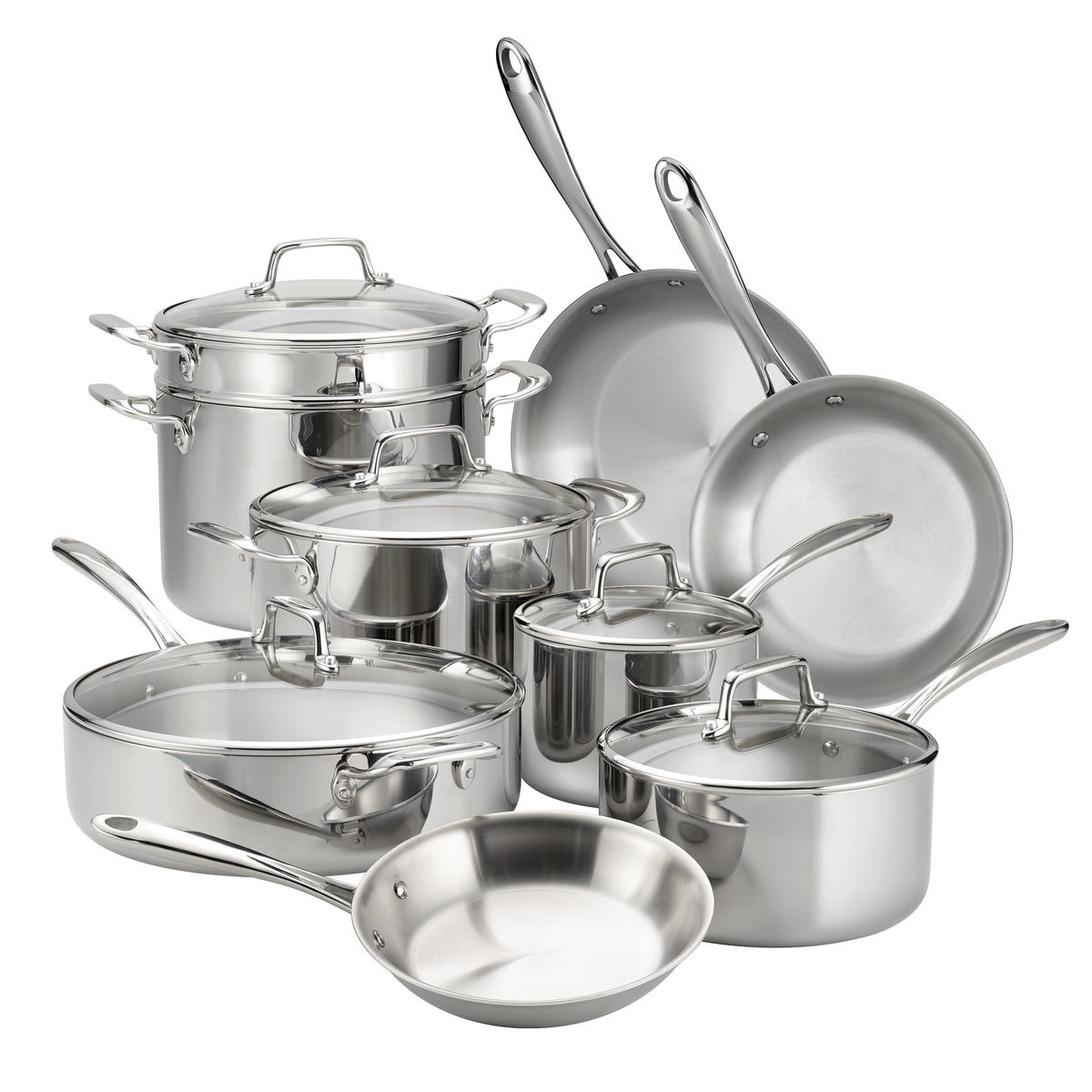 Tri-Ply Clad Stainless Steel Cookware Set with Glass Lids – Tramontina ...
