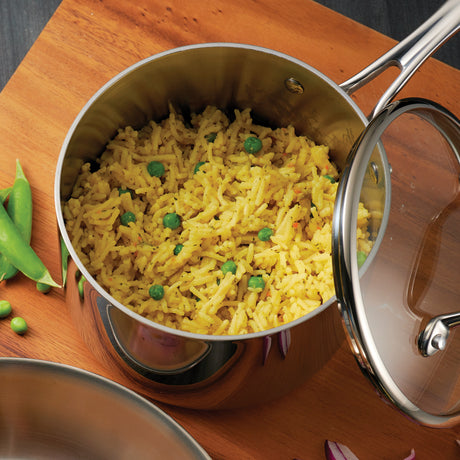 Casserole couverte en acier inoxydable revêtue à trois plis - Couvercle en verre