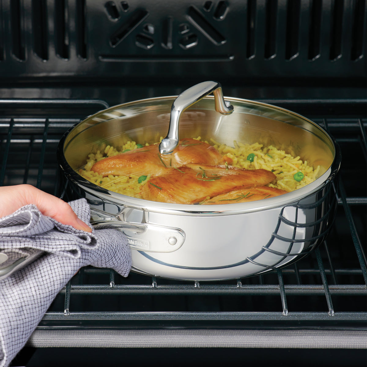 Cladding Back Pans 6 Quart Tri-Ply Clad Stainless Steel Covered Deep Saute Pan - Glass Li ...